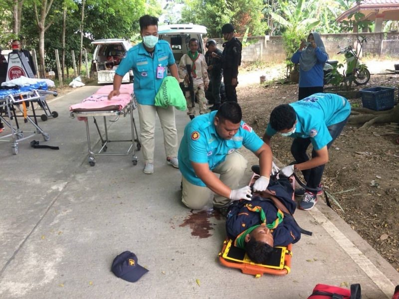 มูลนิธิฮิลาลอะห์มัร(ยล.1) นำทีมอาสาสมัคร เข้าร่วมการซักซ้อมแผนเผชิญเหตุ ณ ต.กาลูปัง อ.รามัน จ.ยะลา